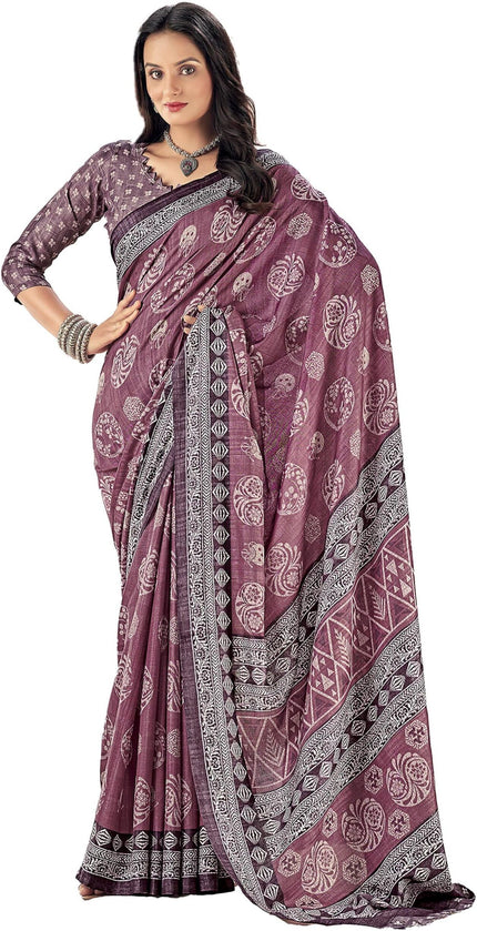 Printed Daily Wear Cotton Silk, Tussar Silk Saree (Mustard)