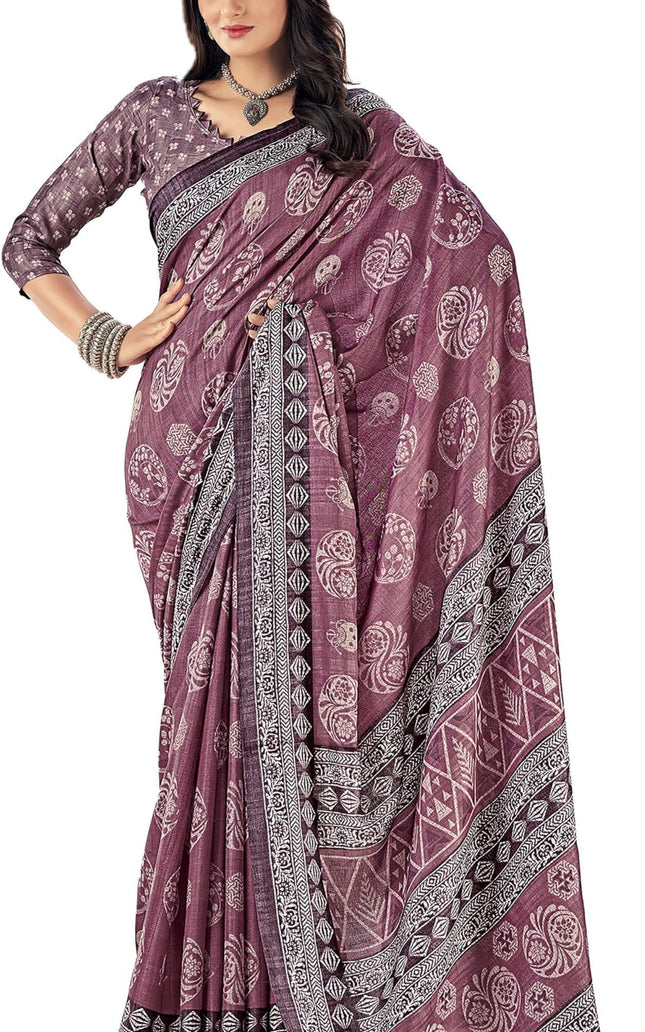 Floral Print, Graphic Print Kalamkari Chiffon, Georgette Saree (Deep Plum)