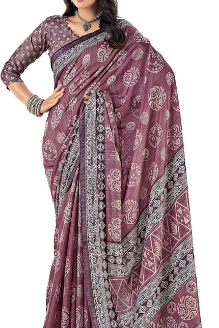 Floral Print, Graphic Print Kalamkari Chiffon, Georgette Saree (Deep Plum)