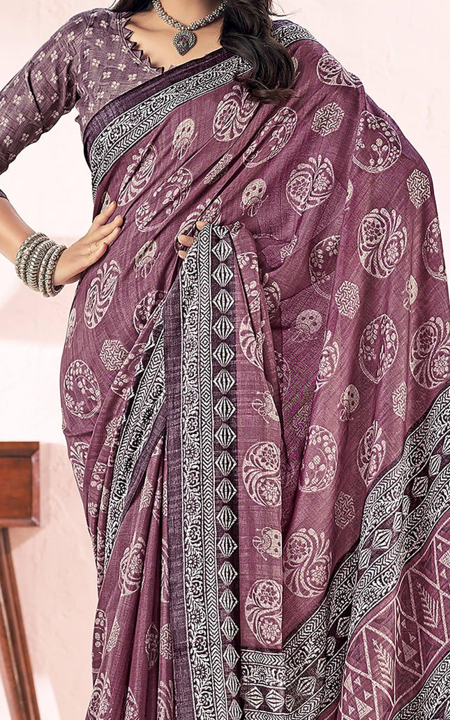 Floral Print, Graphic Print Kalamkari Chiffon, Georgette Saree (Deep Plum)