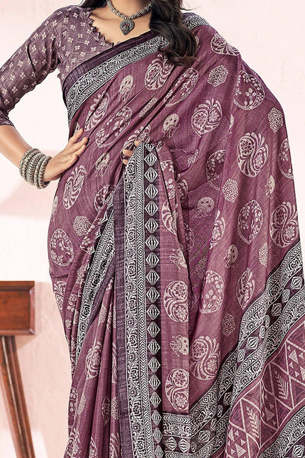 Floral Print, Graphic Print Kalamkari Chiffon, Georgette Saree (Deep Plum)
