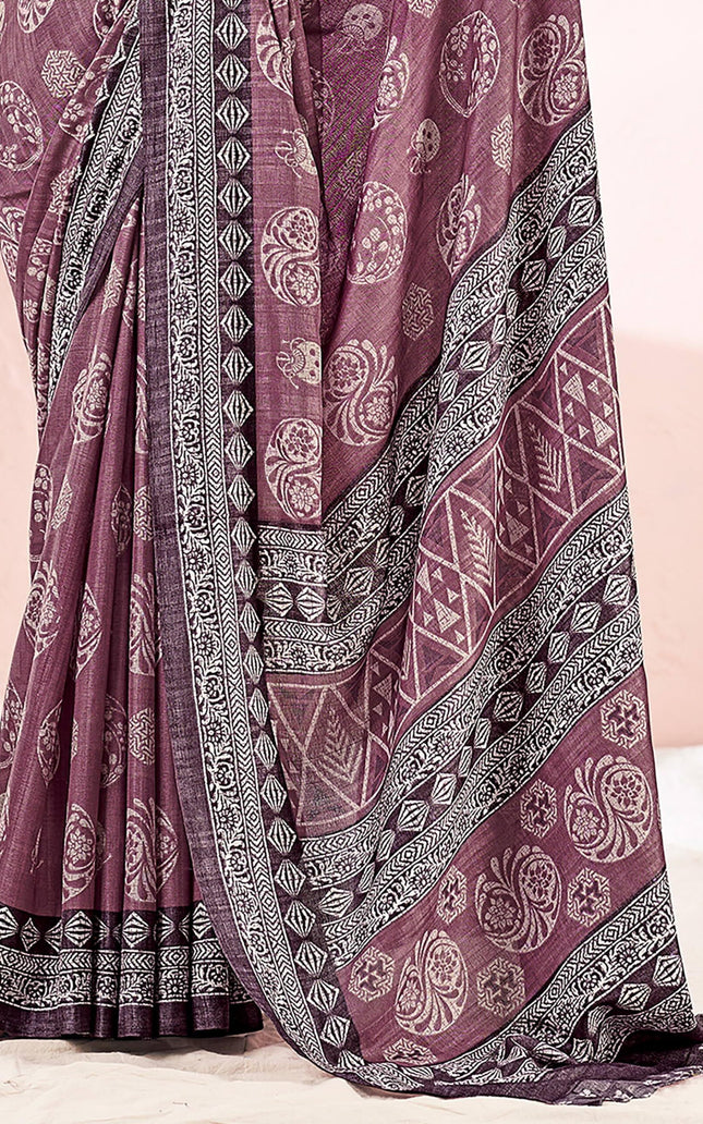 Printed Daily Wear Cotton Silk, Tussar Silk Saree (Purple)