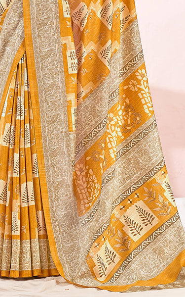 Plain Self Printed, Italian Silk Crape Saree With Contrast Pallu (Gold)