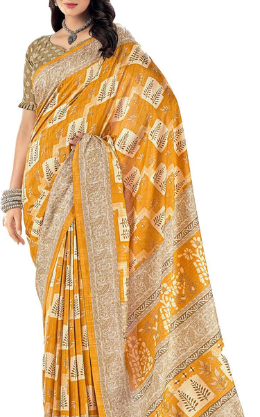 Plain Self Printed, Italian Silk Crape Saree With Contrast Pallu (Gold)