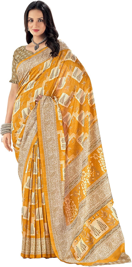 Plain Self Printed, Italian Silk Crape Saree With Contrast Pallu (Gold)