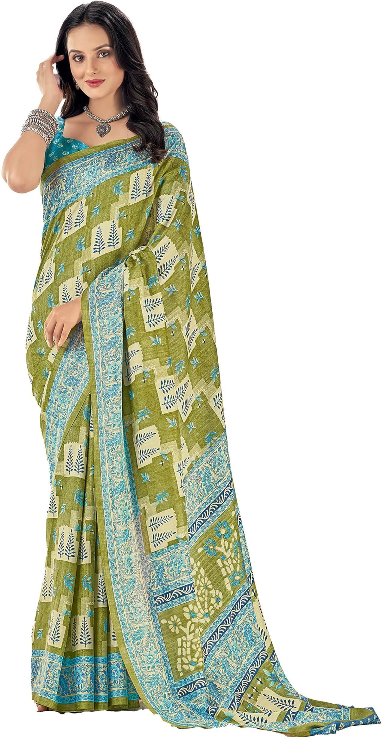 Printed Daily Wear Cotton Silk, Tussar Silk Saree (Light Green)