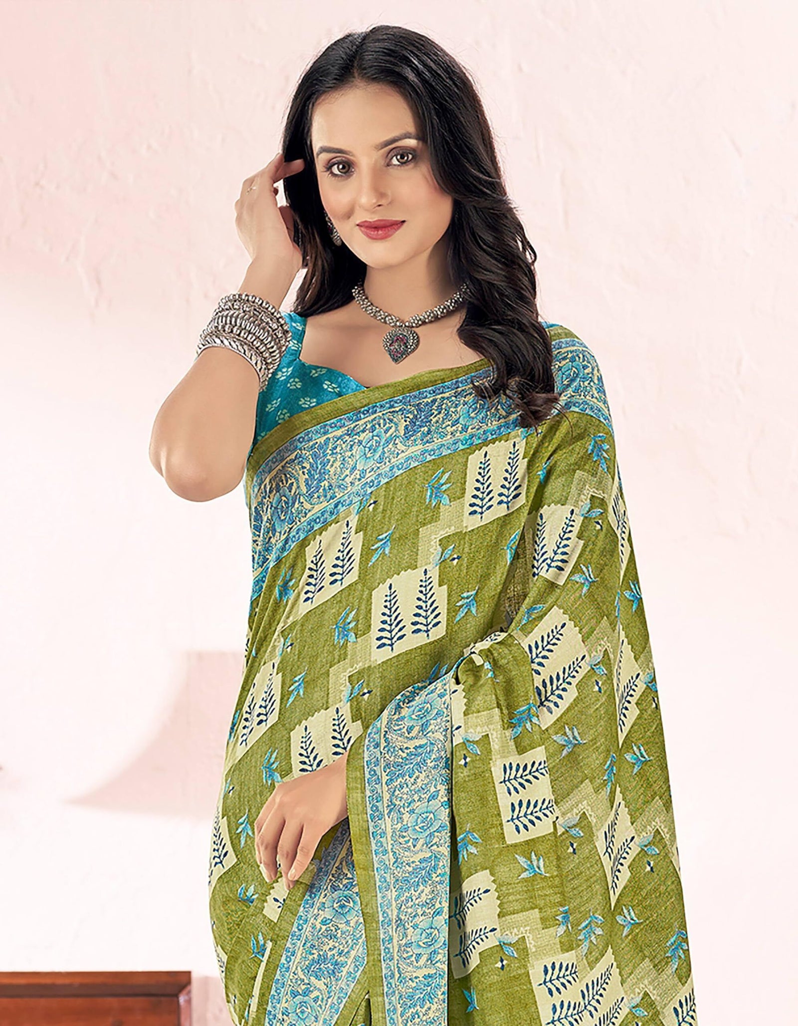 Printed Daily Wear Cotton Silk, Tussar Silk Saree (Light Green)