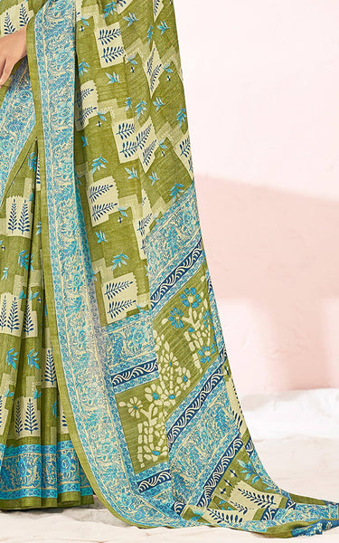 Printed Daily Wear Cotton Silk, Tussar Silk Saree (Light Green)