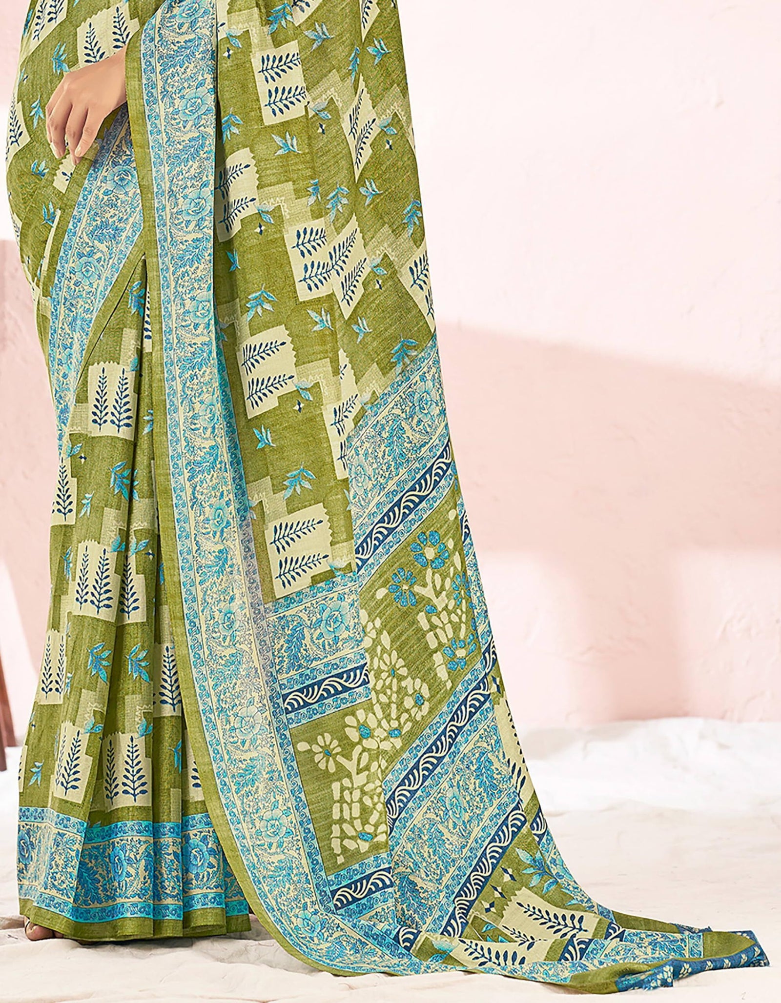 Printed Daily Wear Cotton Silk, Tussar Silk Saree (Light Green)