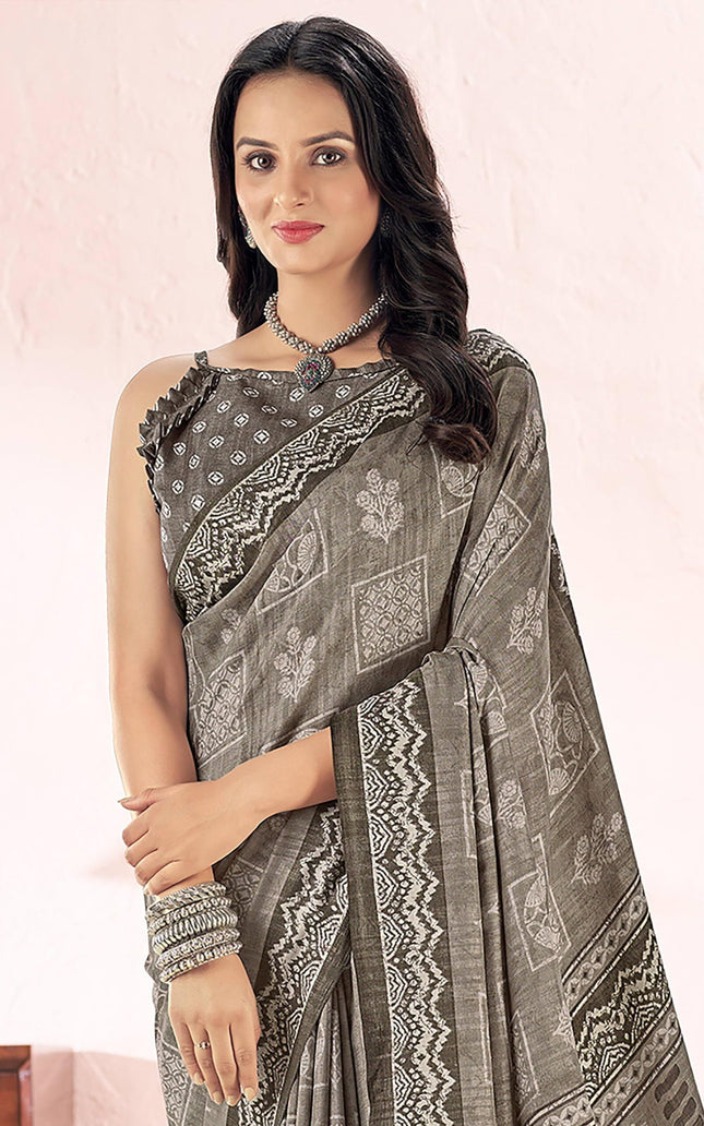 Printed Daily Wear Cotton Silk, Tussar Silk Saree (Grey)
