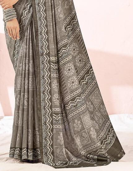 Printed Daily Wear Cotton Silk, Tussar Silk Saree (Olive Brown)