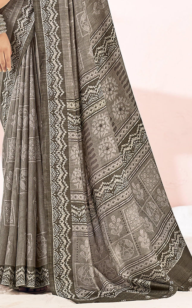 Printed Daily Wear Cotton Silk, Tussar Silk Saree (Grey)