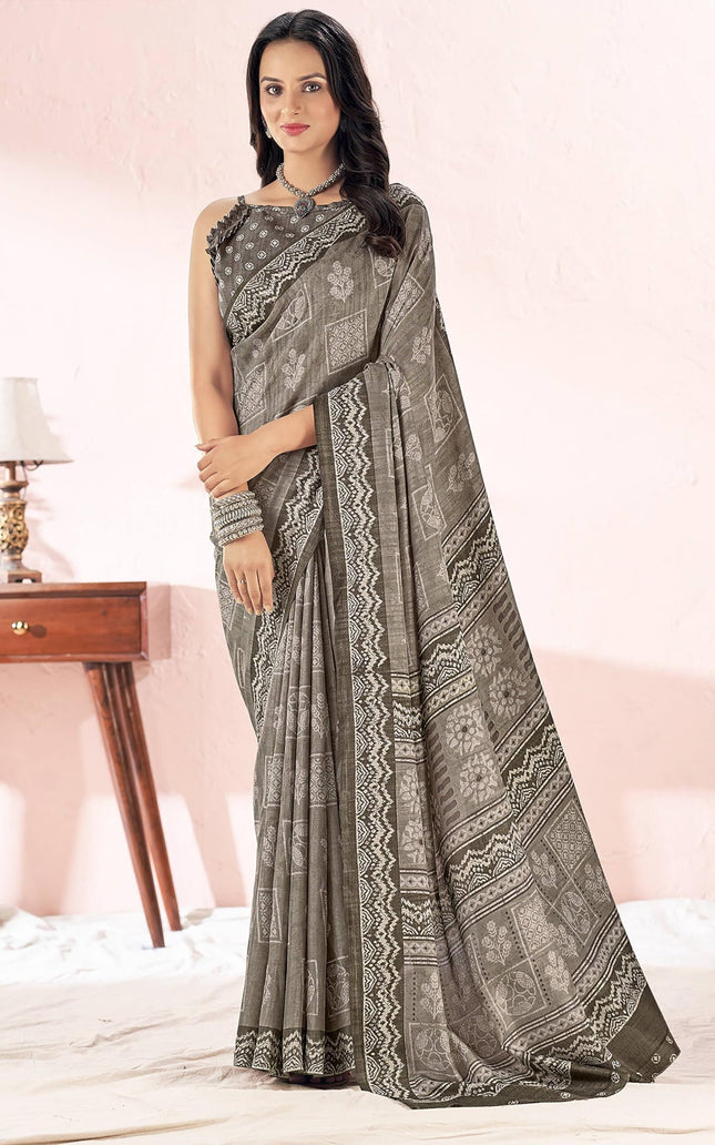 Printed Daily Wear Cotton Silk, Tussar Silk Saree (Grey)