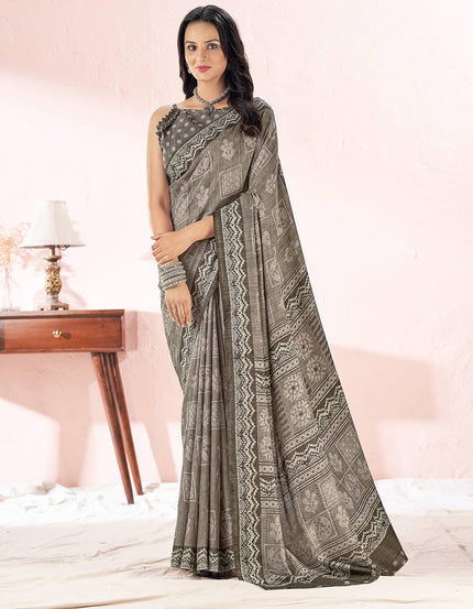 Printed Daily Wear Cotton Silk, Tussar Silk Saree (Grey)
