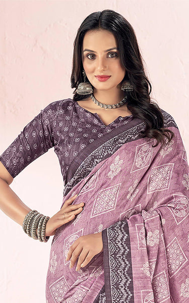 Fancy Multicolored printed, Chiffon saree with attached banarasi border (Magenta)
