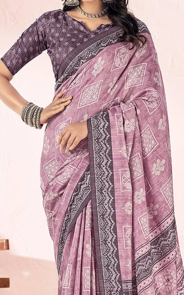 Fancy Multicolored printed, Chiffon saree with attached banarasi border (Magenta)