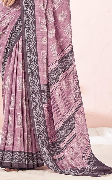 Fancy Multicolored printed, Chiffon saree with attached banarasi border (Magenta)