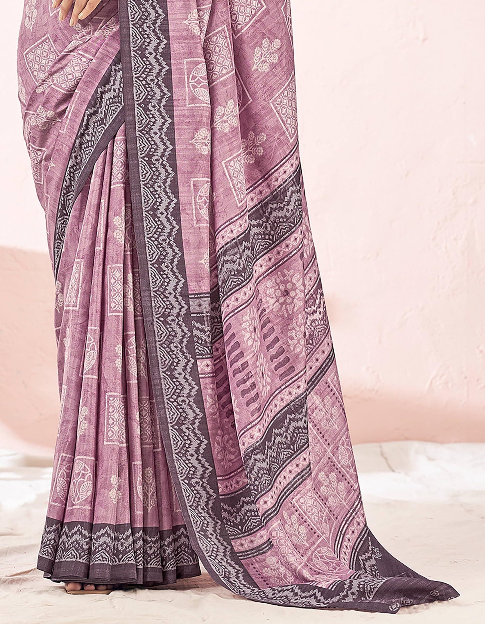 Printed Daily Wear Cotton Silk, Tussar Silk Saree (Dusty Purple)