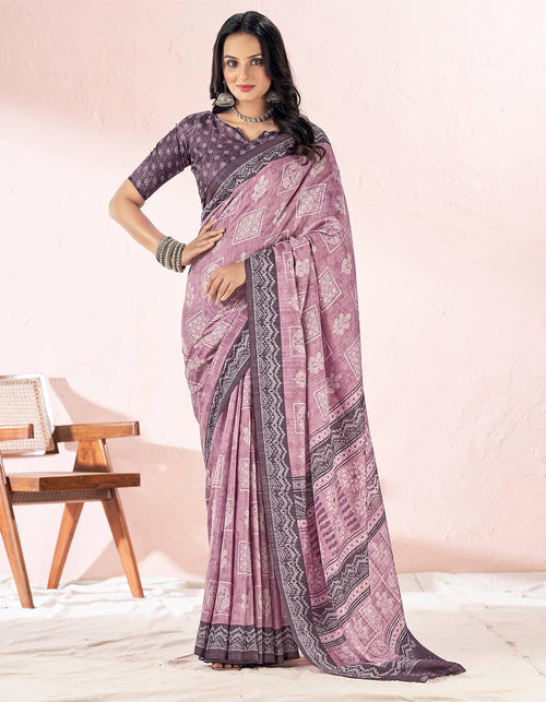 Fancy Multicolored printed, Chiffon saree with attached banarasi border (Magenta)