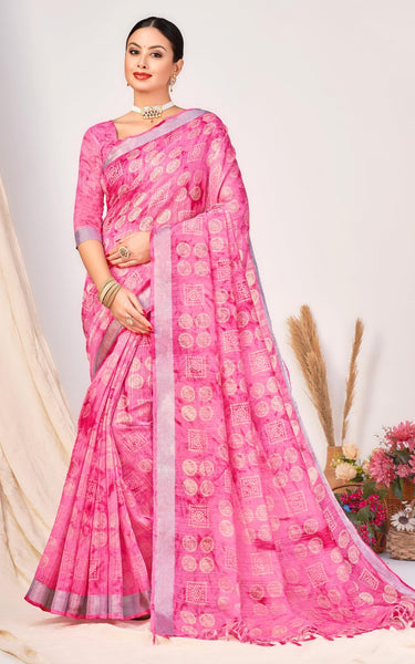 Blue Printed Cotton Silk Party & Festive Saree (Unstitched)