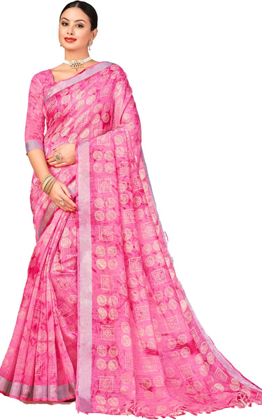 Blue Printed Cotton Silk Party & Festive Saree (Unstitched)