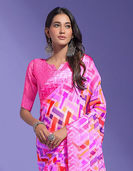 Geometric Print Daily Wear Chiffon Saree (Multicolor)