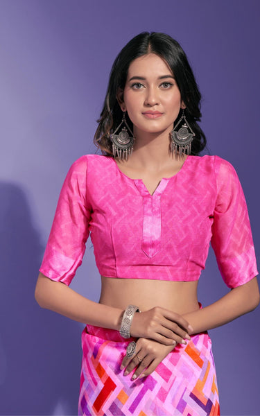 Geometric Print Daily Wear Chiffon Saree (Multicolor)