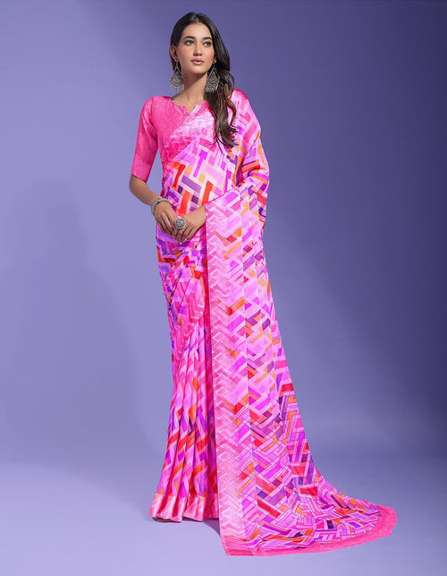 Geometric Print Daily Wear Chiffon Saree (Multicolor)