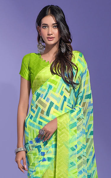 Geometric Print Daily Wear Chiffon Saree (Multicolor)