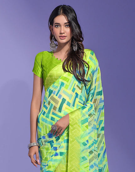 Geometric Print Daily Wear Chiffon Saree (Multicolor)