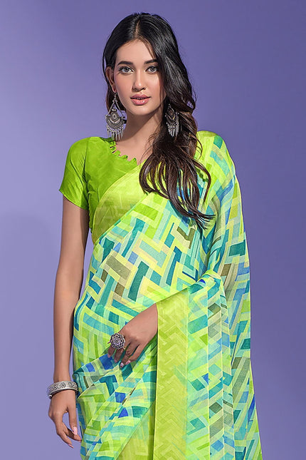 Geometric Print Daily Wear Chiffon Saree (Multicolor)