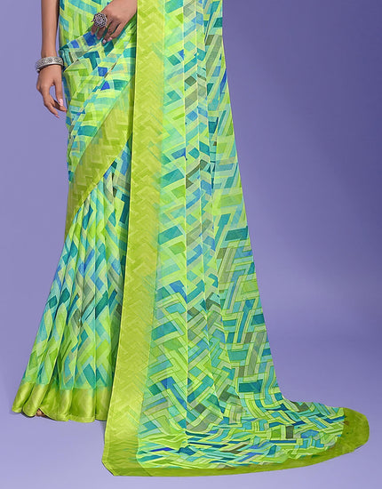 Geometric Print Daily Wear Chiffon Saree (Multicolor)