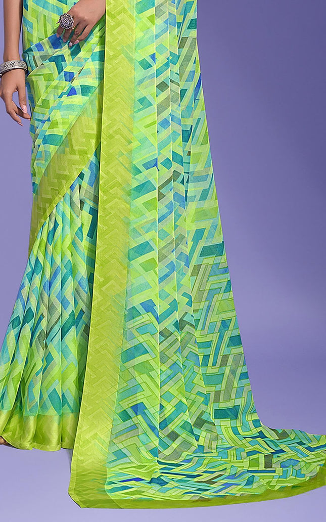 Geometric Print Daily Wear Chiffon Saree (Multicolor)