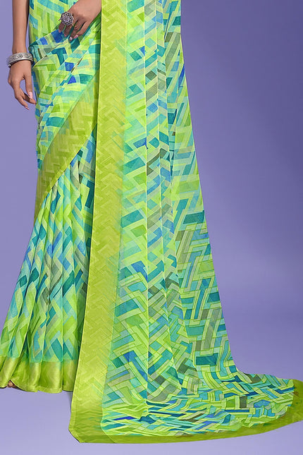 Geometric Print Daily Wear Chiffon Saree (Multicolor)