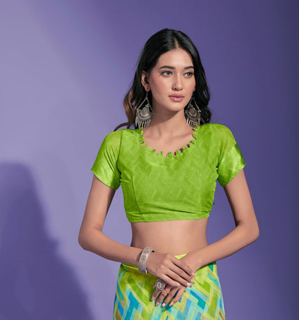 Geometric Print Daily Wear Chiffon Saree (Multicolor)