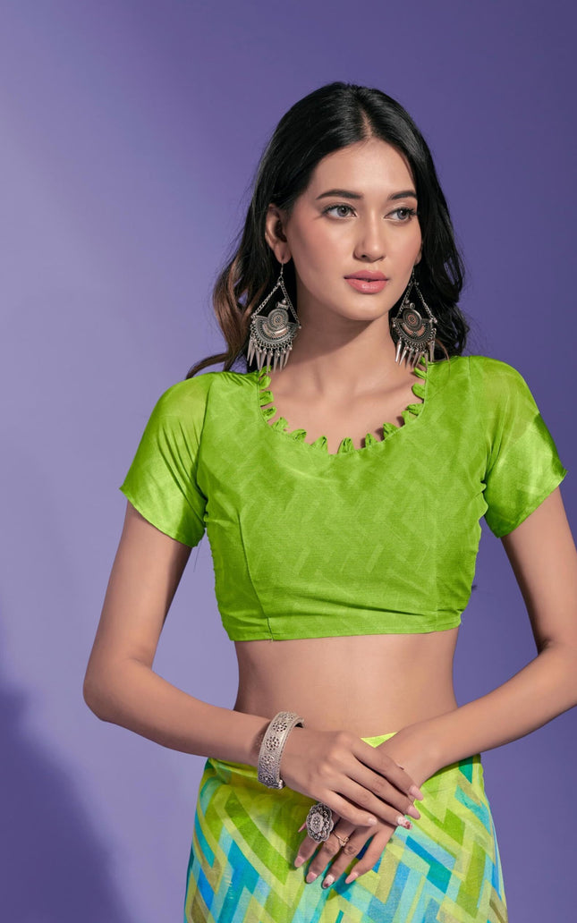 Geometric Print Daily Wear Chiffon Saree (Multicolor)