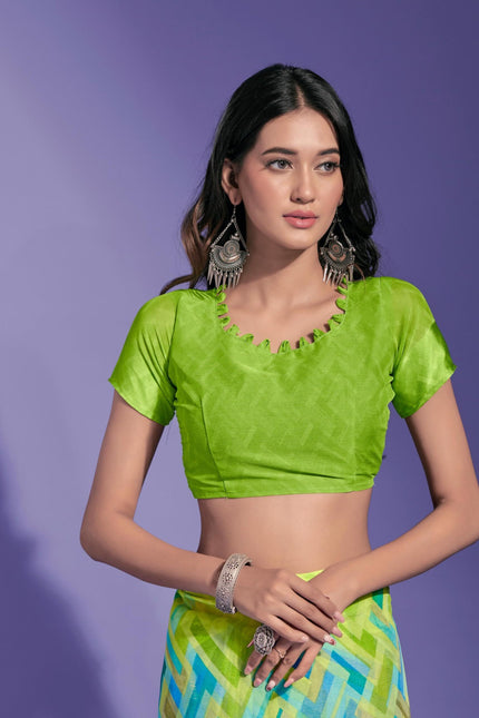 Geometric Print Daily Wear Chiffon Saree (Multicolor)