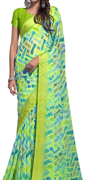 Geometric Print Daily Wear Chiffon Saree (Multicolor)