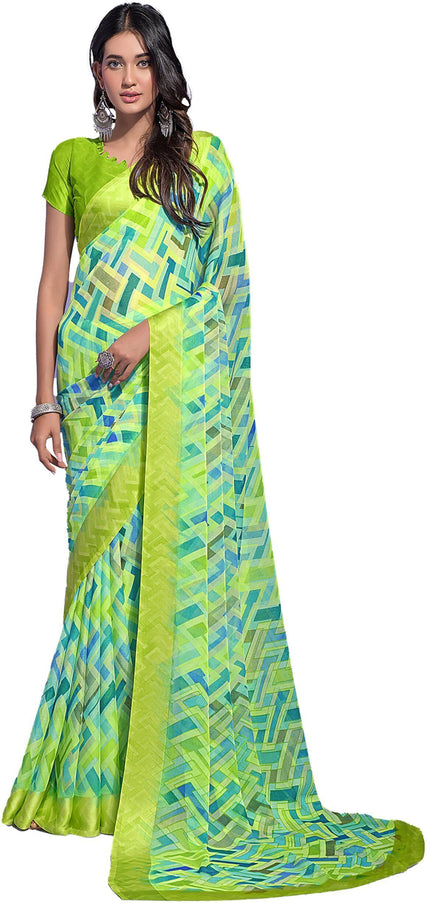 Geometric Print Daily Wear Chiffon Saree (Multicolor)