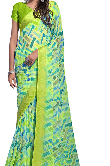 Geometric Print Daily Wear Chiffon Saree (Multicolor)