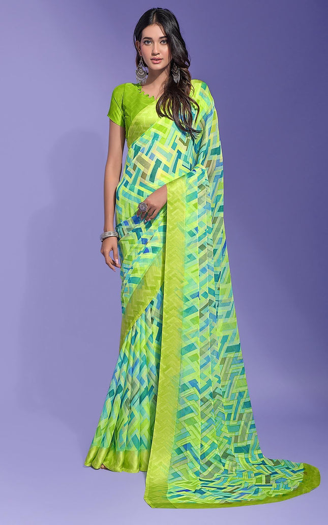 Geometric Print Daily Wear Chiffon Saree (Multicolor)