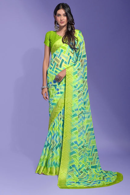 Geometric Print Daily Wear Chiffon Saree (Multicolor)