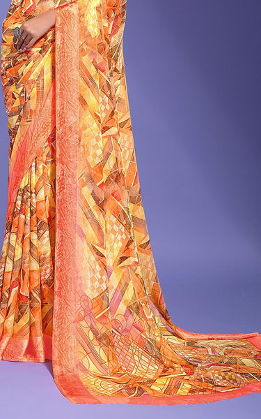 Flower Printed, Fancy Chiffon Sarees with attached fancy work border