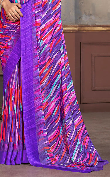 Printed Daily Wear Chiffon Saree (Purple)