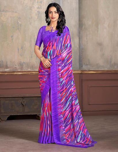 Printed Daily Wear Chiffon Saree (Purple)