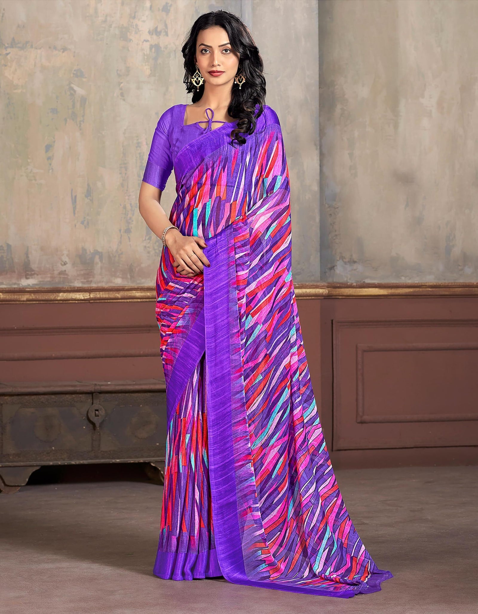 Printed Daily Wear Chiffon Saree (Multicolor)