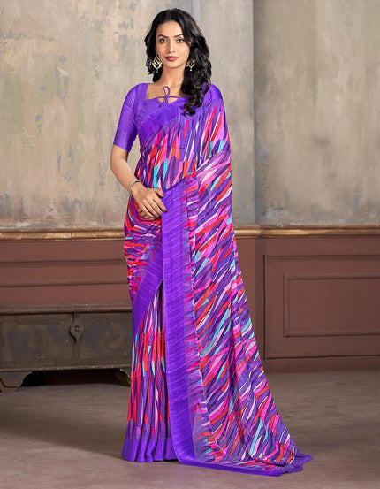 Printed Daily Wear Chiffon Saree (Purple)
