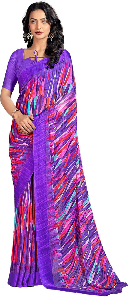 Printed Daily Wear Chiffon Saree (Purple)