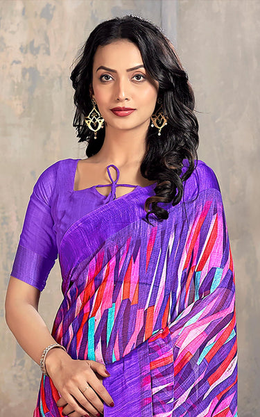 Printed Daily Wear Chiffon Saree (Purple)