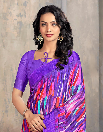 Printed Daily Wear Chiffon Saree (Purple)